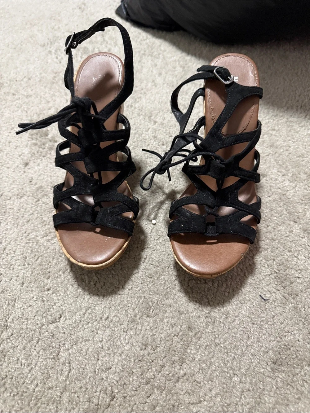 Women’s Black Strappy Lace-Up Wedge Sandals